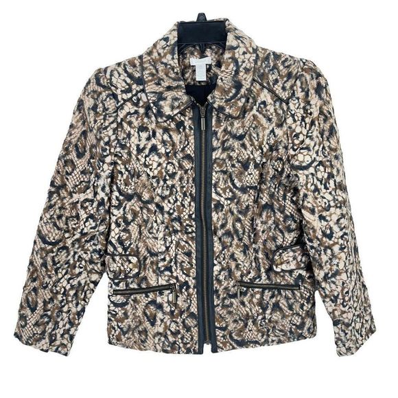 Chicos Leopard Print Hair like Zip Front Jacket Size 0 Small - Picture 1 of 6